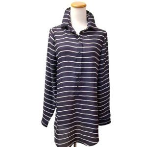 Darling Long navy striped button down shirt size M (L15)